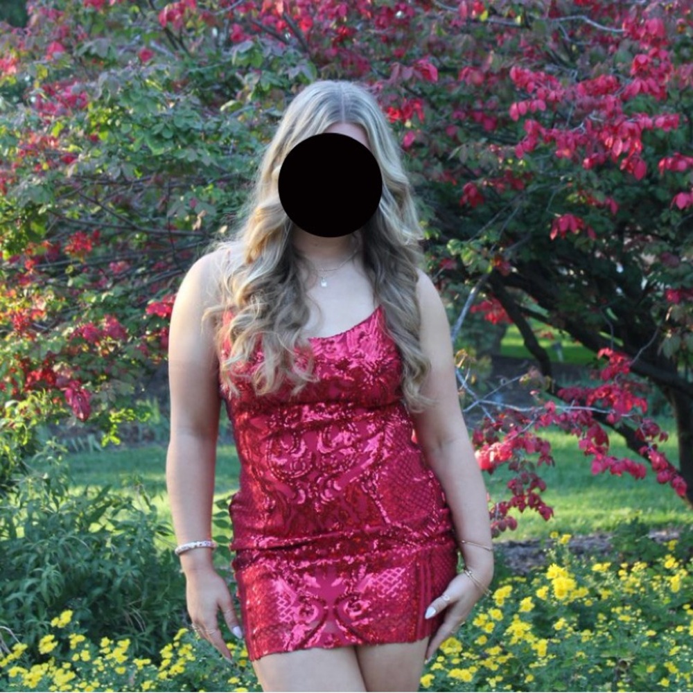 B Darlin One Shoulder Red Sequin Dress